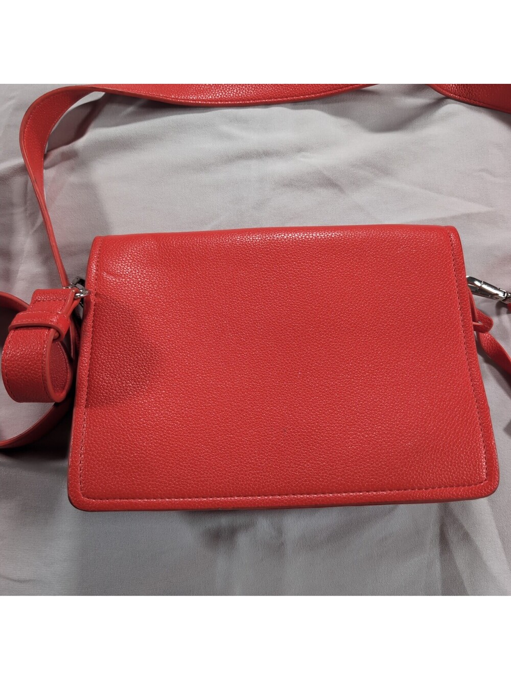 Red Pebbled Faux Leather Crossbody Bag with Adjustable Strap - Picture 2 of 5